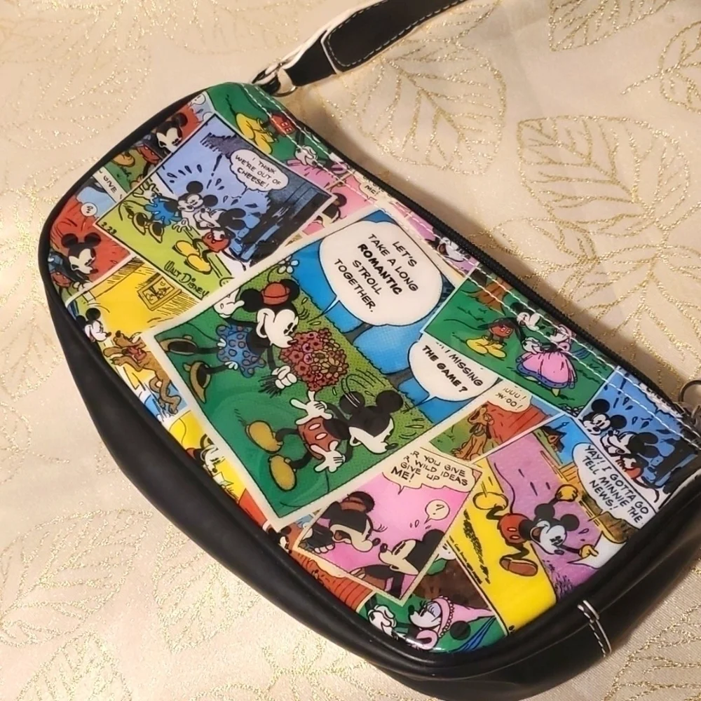 DISNEY World Kissing Mickey Mouse Minnie Mouse Zip Bag Purse Comic Cartoon